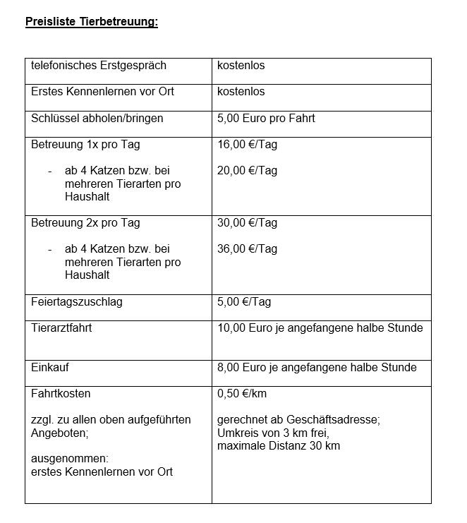 Preise Betreuung